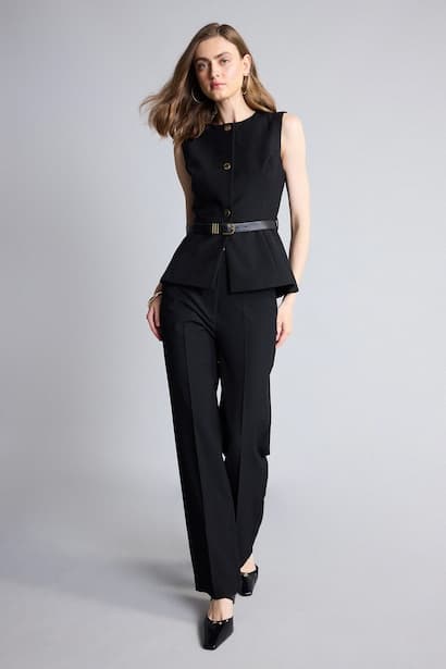 Woman Straight Fit High Waist Pocket Trousers