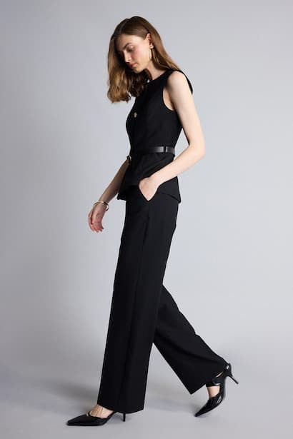 Woman Straight Fit High Waist Pocket Trousers (٣)