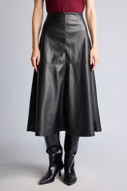 A-Line High Waist Faux Leather Maxi Skirt (3)