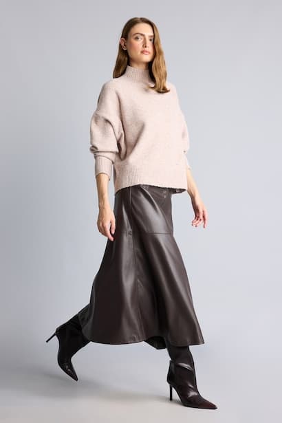 A-Line High Waist Faux Leather Maxi Skirt