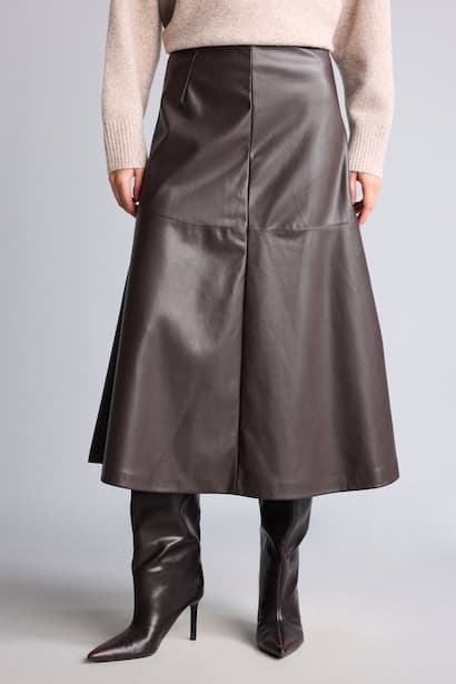 A-Line High Waist Faux Leather Maxi Skirt (3)