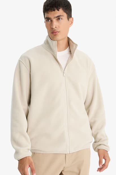 Relax Fit Half Turtleneck Zippered Fleece Cardigan