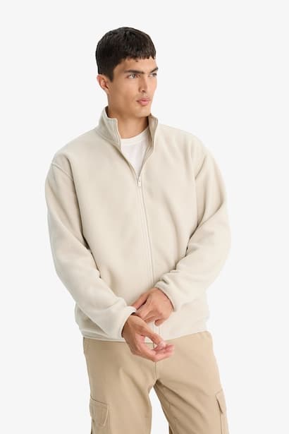Relax Fit Half Turtleneck Zippered Fleece Cardigan (3)