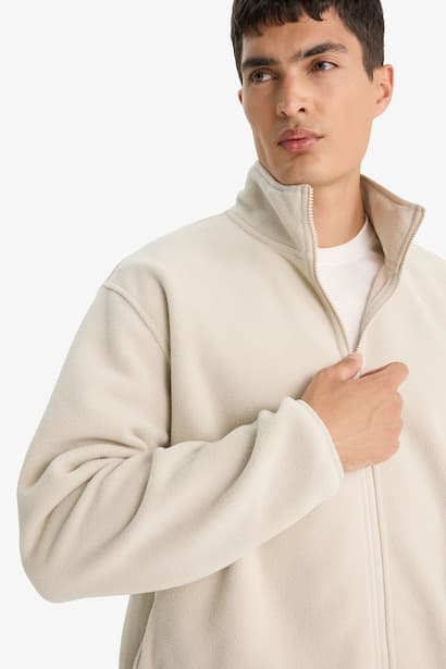 Relax Fit Half Turtleneck Zippered Fleece Cardigan (4)