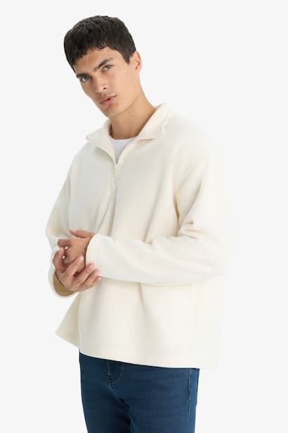 Relax Fit Half Zippered Fleece Sweatshirt (4)