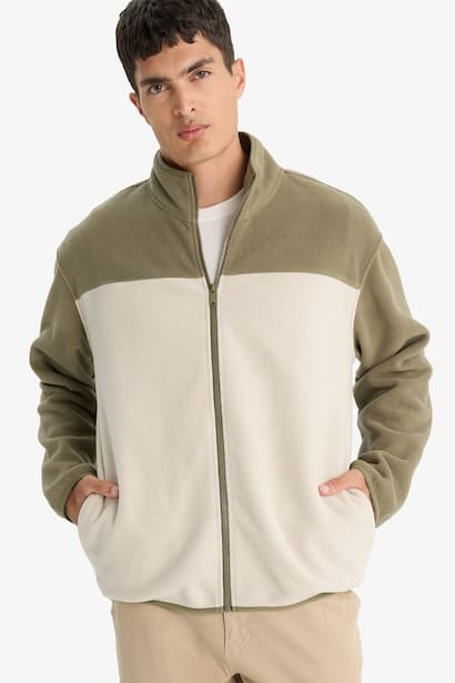 Relax Fit Half Turtleneck Zippered Fleece Cardigan
