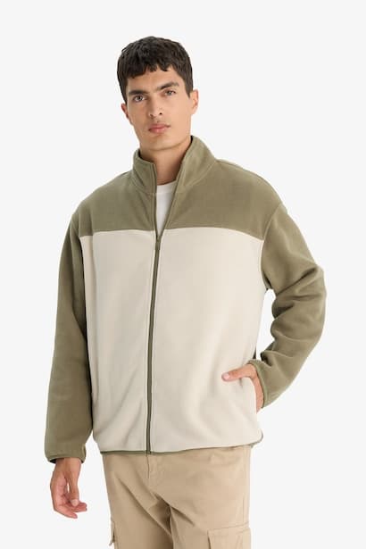 Relax Fit Half Turtleneck Zippered Fleece Cardigan (٣)