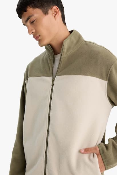 Relax Fit Half Turtleneck Zippered Fleece Cardigan (٤)