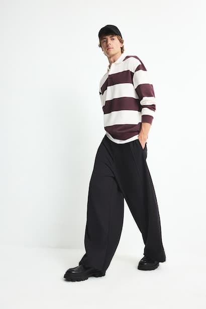 Boxy Fit Striped Polo Collar Sweatshirt (3)
