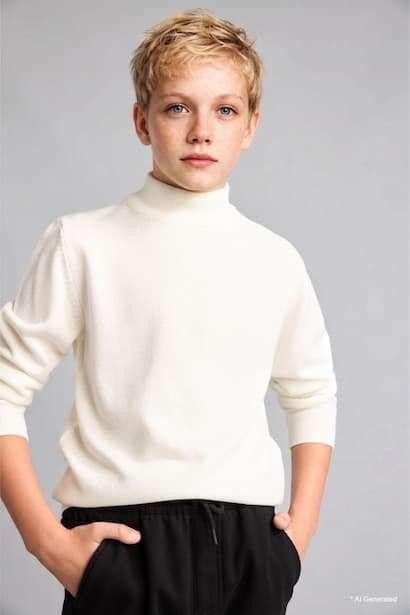 Boy Regular Fit Ecru Mock Neck Pullover