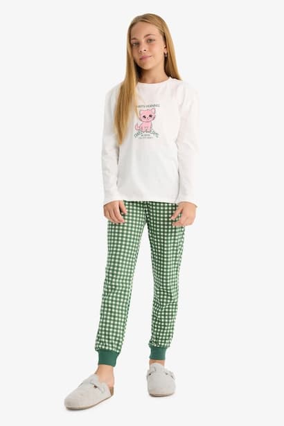 Girl Printed Top Bottoms 2 Piece Pyjamas Set Homewear (٣)