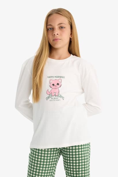Girl Printed Top Bottoms 2 Piece Pyjamas Set Homewear (٤)