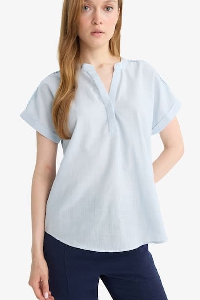 Regular Fit Crew Neck Flame Cotton Blouse