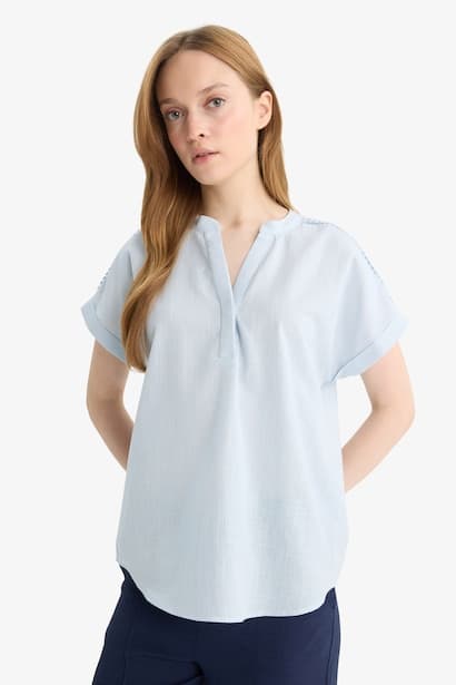 Regular Fit Crew Neck Flame Cotton Blouse (4)
