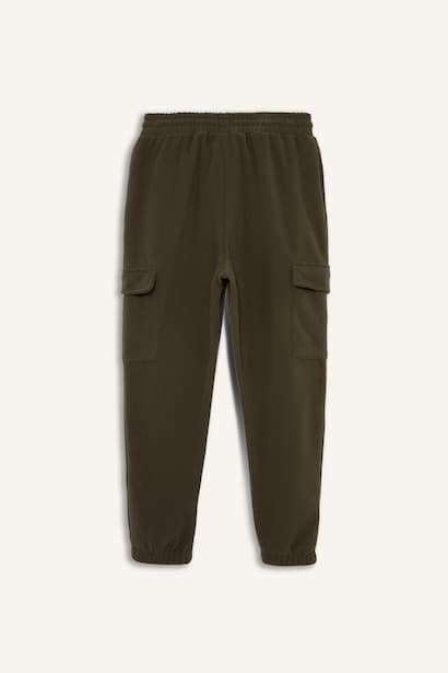 Regular Fit Drawstring Waist Fleece Cargo Sweatpants Trousers (4)