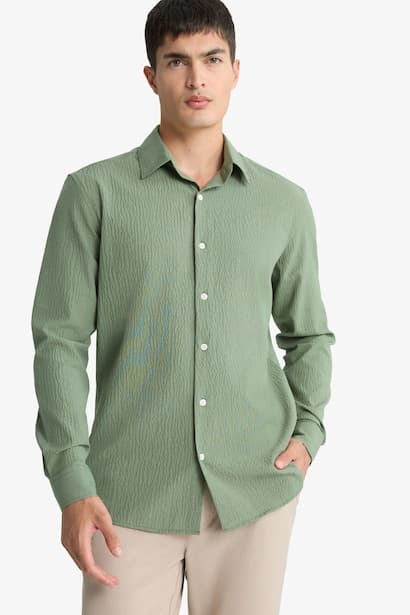 Modern Fit Polo Neck Crinkle Shirt