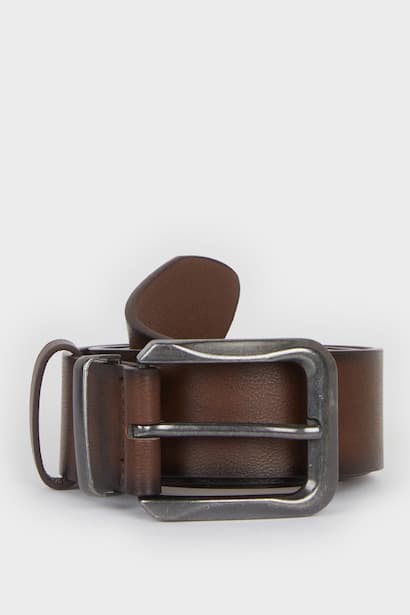 Man Rectangle Clasp Faux Leather Jean Belt