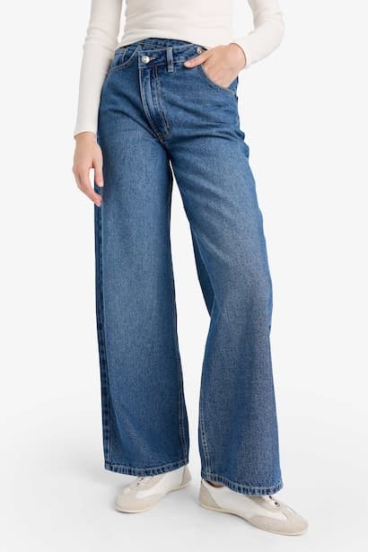 Wide Leg High Waist Straight Leg Long Jeans (٤)