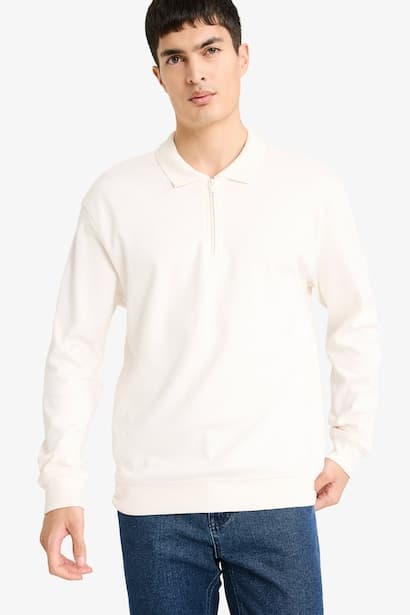Regular Fit Polo Neck Half Zip-Up Sweatshirt