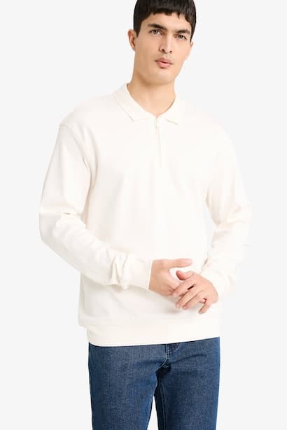 Regular Fit Polo Neck Half Zip-Up Sweatshirt (3)
