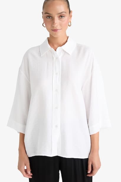 Oversize Shirt Collar Crinkle Fabric Shirt (٣)