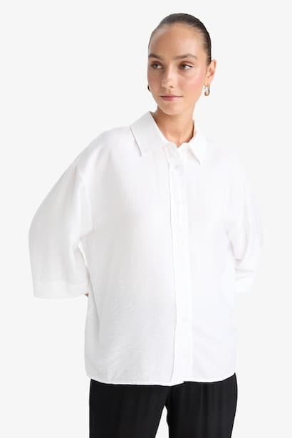 Oversize Shirt Collar Crinkle Fabric Shirt (٤)