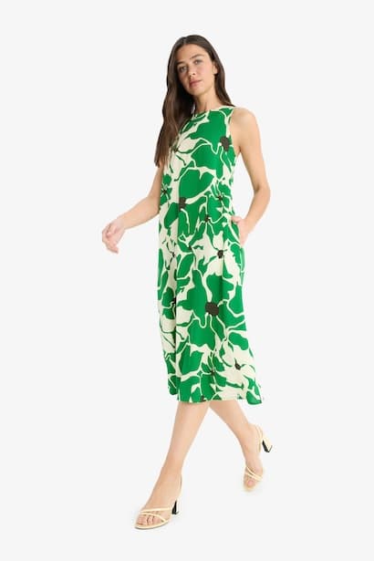 Crew Neck Floral Sleeveless Midi Dress (٣)