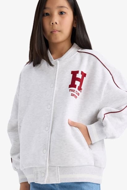 Girl University Printed Thick Fabric Sweatshirt Cardigan