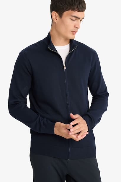 Standard Fit Turtleneck Zip-Up Knitwear Cardigan