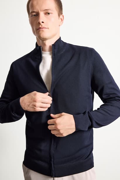 Standard Fit Turtleneck Zip-Up Knitwear Cardigan
