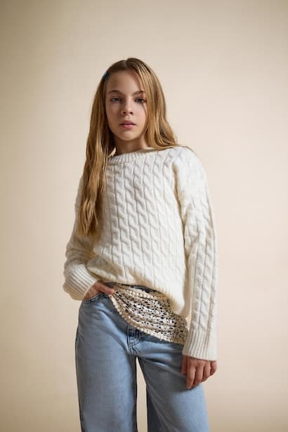 Girl Regular Fit Crew Neck Knit Pullover