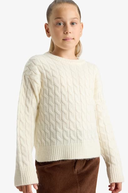 Girl Regular Fit Crew Neck Knit Pullover (٣)