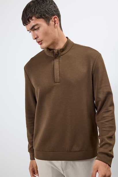 Regular Fit Long Sleeve Zip-Up High Neck Sweatshirt
