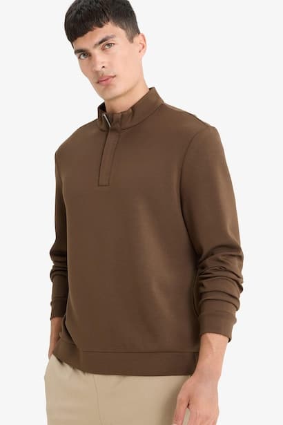 Regular Fit Long Sleeve Zip-Up High Neck Sweatshirt (4)