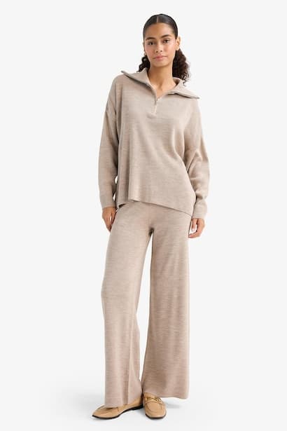 Wide Leg Knit Trousers