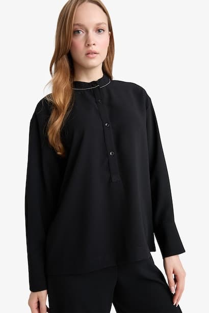 Relax Fit Crepe Long Sleeve Tunic Modest