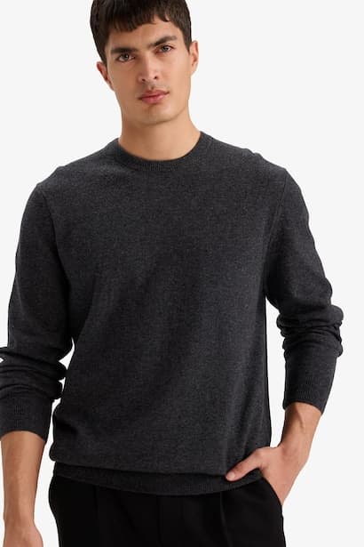 Wool Cashmere Standard Fit Crew Neck Pullover (4)