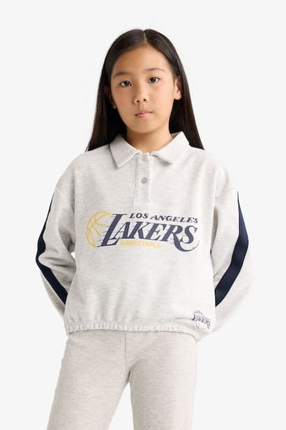 Girl NBA Los Angeles Lakers Relax Fit Polo Sweatshirt (٣)