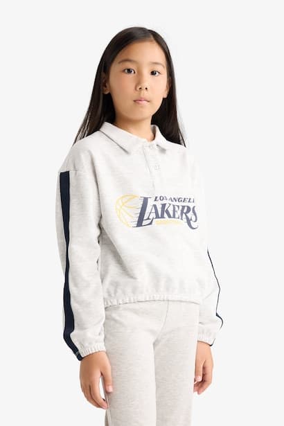 Girl NBA Los Angeles Lakers Relax Fit Polo Sweatshirt (٤)