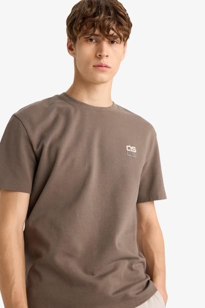 Regular Fit Crew Neck Slogan Pattern Short Sleeve T-Shirt (4)