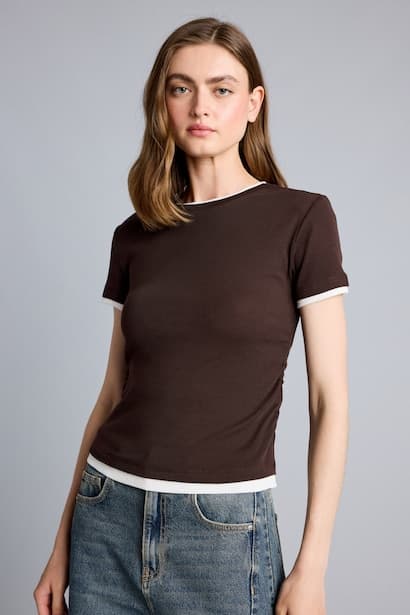Slim Fit Crew Neck Ribana Short Sleeve T-Shirt (٣)