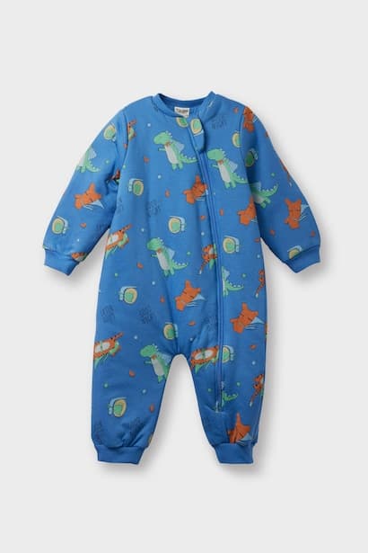 Baby Boy 1.6 Tog Fiber Dinosaur Print Zip-Up Cotton Jumpsuit Overalls