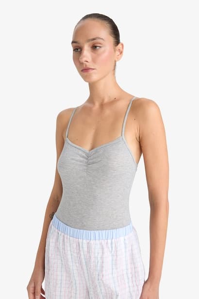Fall in Love Ribbed Thin Strap Bodysuit Underwear