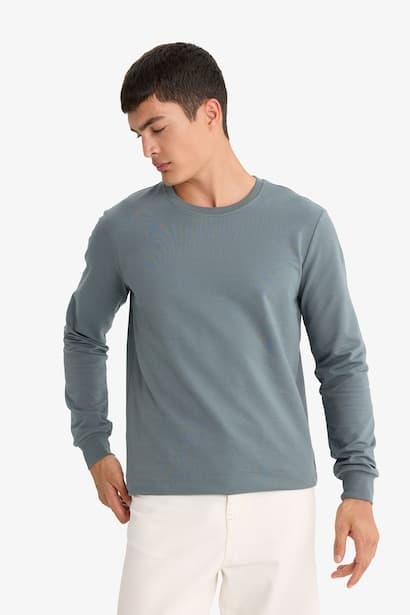 Slim Fit Crew Neck Long Sleeve T-Shirt (٣)