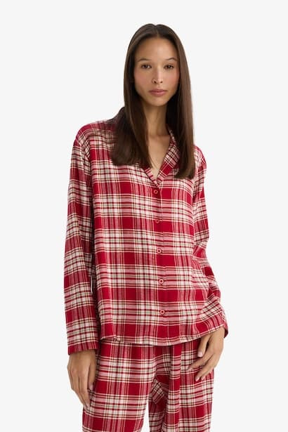 Regular Fit Flannel Plaid Long Sleeve Pyjamas Top Sportswear Tops