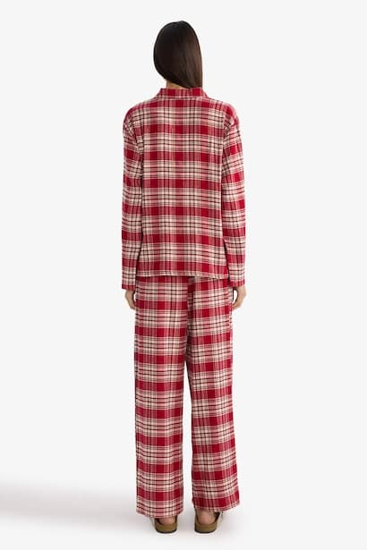 Regular Fit Flannel Plaid Long Sleeve Pyjamas Top (3)
