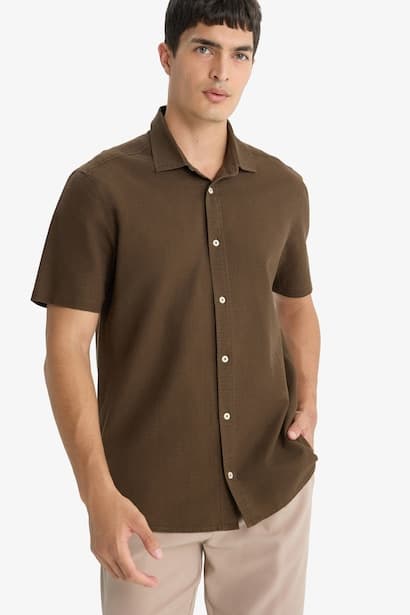 Regular Fit Polo Neck Cotton Short Sleeve Shirt
