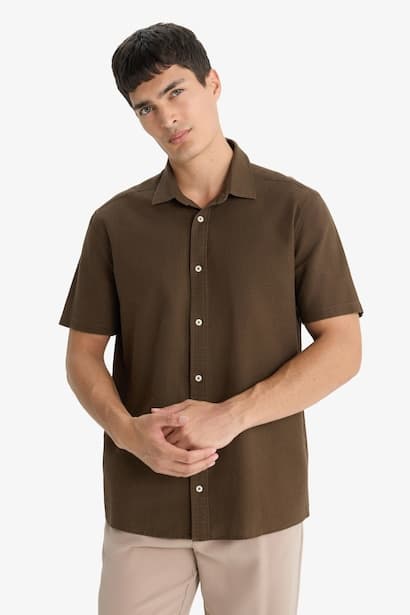 Regular Fit Polo Neck Cotton Short Sleeve Shirt (3)