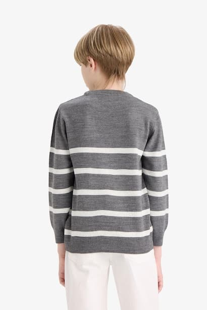 Boy Crew Neck Striped Knit Pullover (٤)
