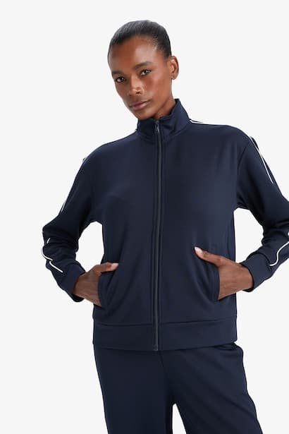 Slim Fit Stand Collar Zip-Up Sweatshirt Sportswear (٣)